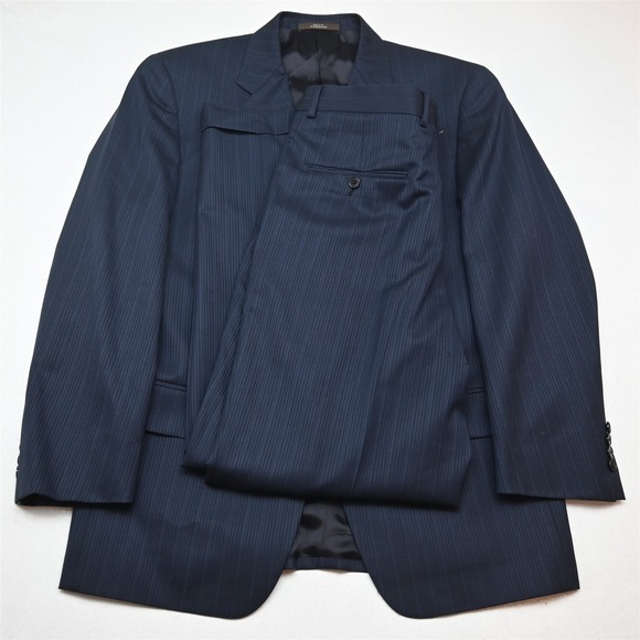 Joseph Abboud 40S 33x32 Navy Blue Striped 100% Wool USA Made Mens Suit